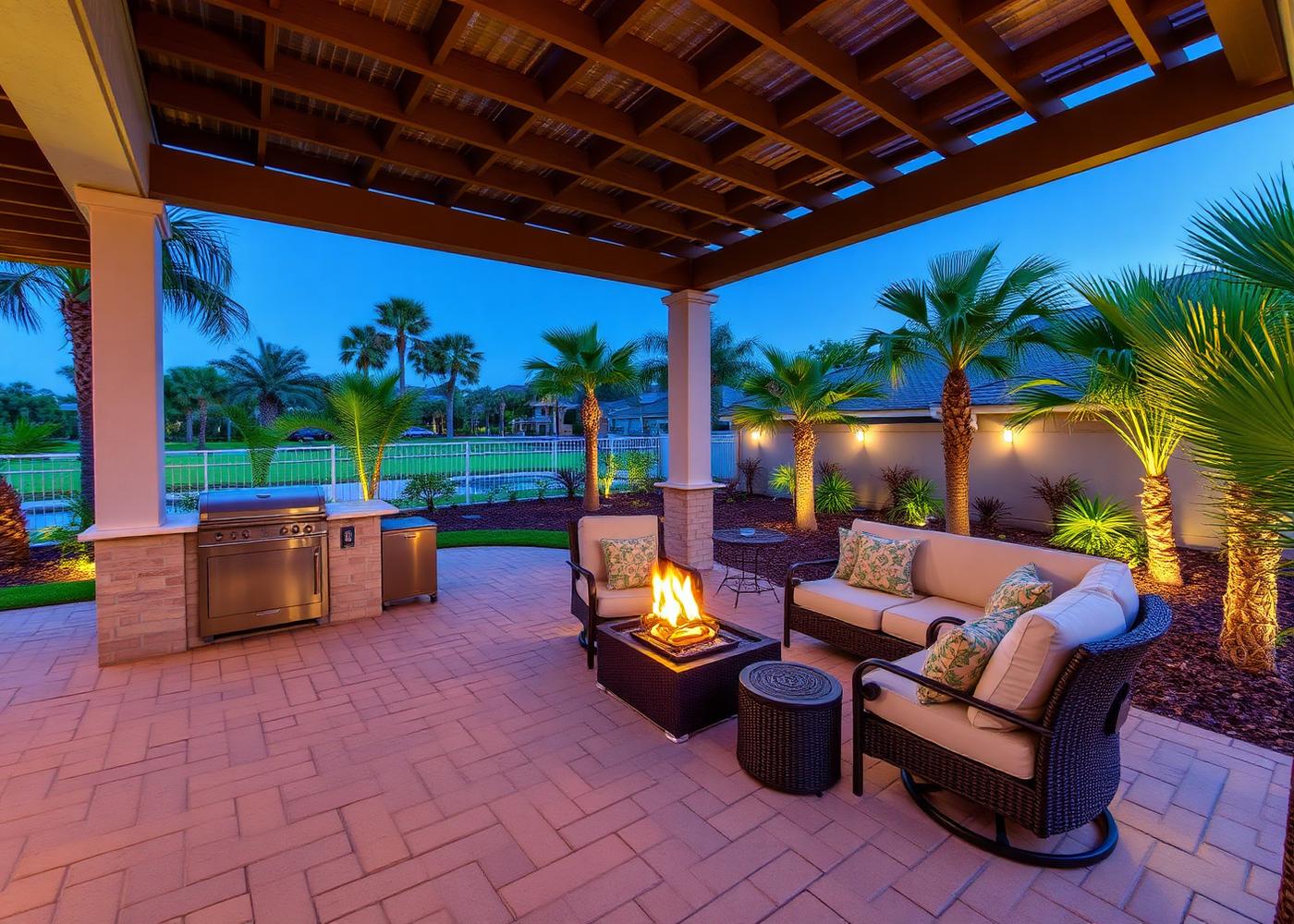 Outdoor living space with paver patio and landscaping in Central Florida